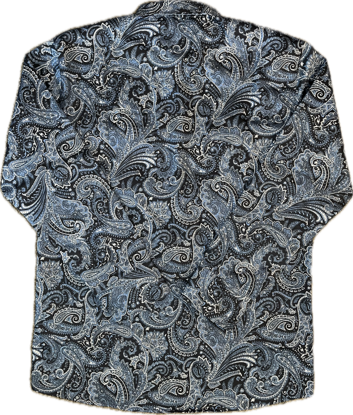 Short-sleeve shirt with a detailed paisley pattern on a white background