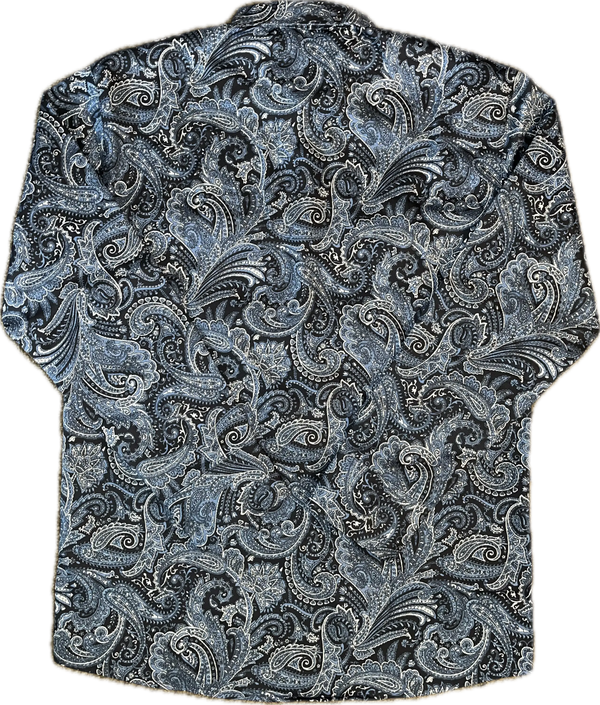 Short-sleeve shirt with a detailed paisley pattern on a white background