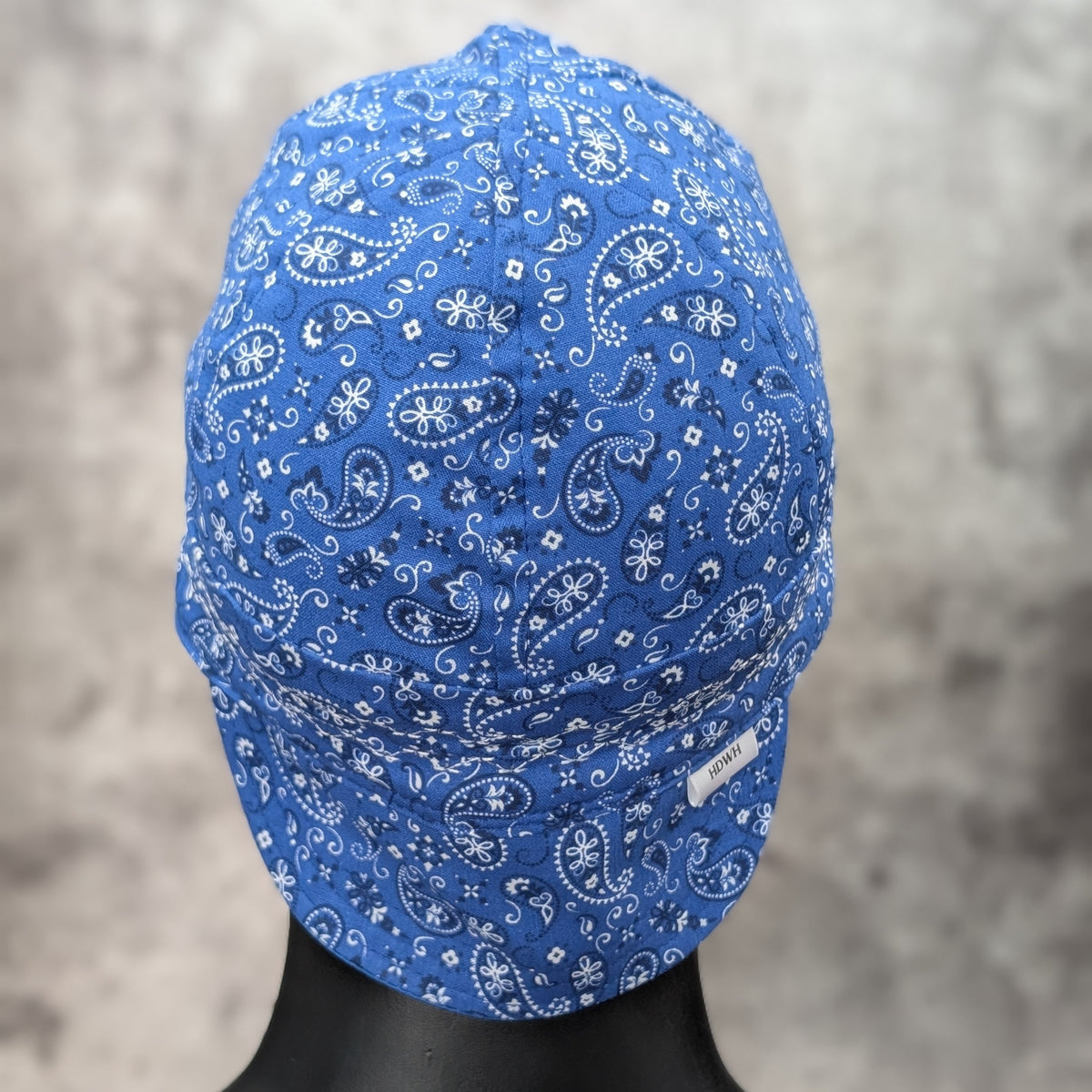 Blue Paisley Bandanna cotton welding cap back side view