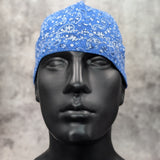 Front view of the Blue Paisley Bandanna welding cap