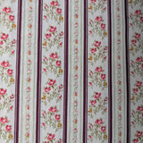 Ticking w/ Burgundy Stripe Welding Cap fabric – cream base with burgundy and green stripes and pink floral details, handcrafted cotton welding hat by HD Welding Hats.