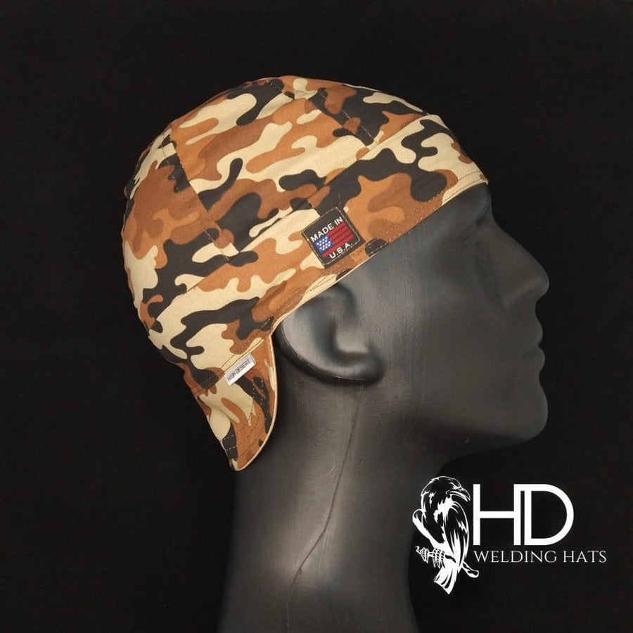 Desert Camo Welding Hat with tan, brown, and black camouflage pattern, handcrafted by HD Welding Hats in the USA.