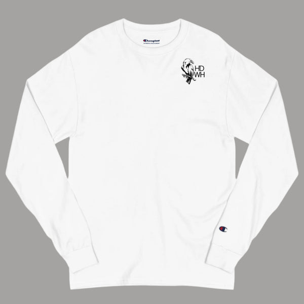  HD Logo mens Champion long sleeve shirt in white
