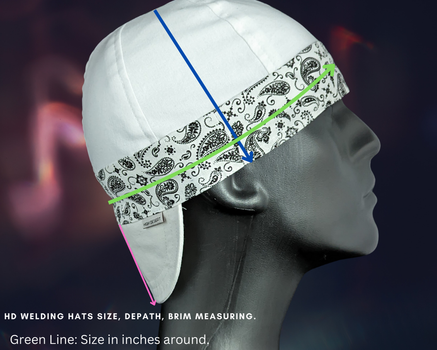 HD Welding Hats Size, Depth, Brim diagram