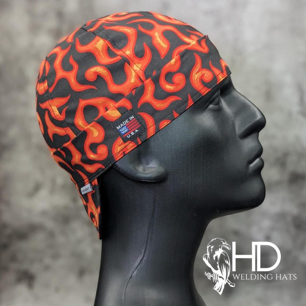 Orange Flames Welding Cap