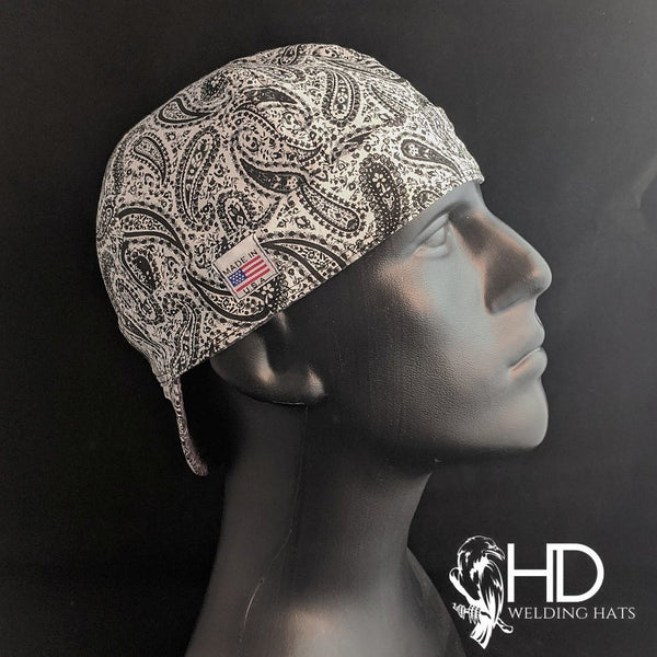 Black & White Paisley Bandanna Welding Hat - HD Welding Hats