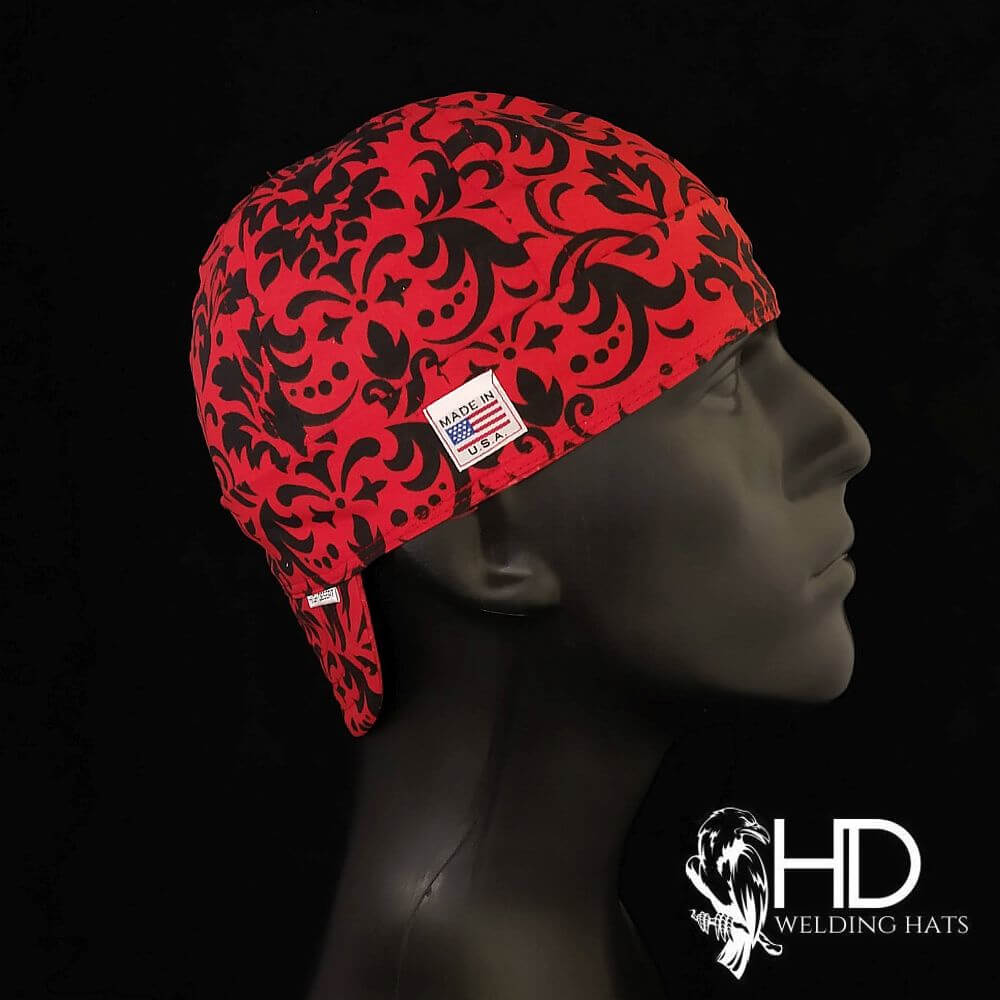 Bold Red & Black Damask Welding Hat
