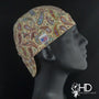 Cream Paisley Welding Hat with intricate red, green, and blue paisley design on a cream background, handcrafted by HD Welding Hats.