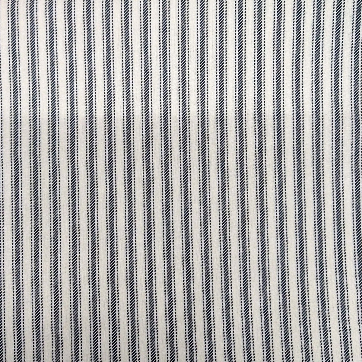 Gray Ticking Welding Hat fabric with gray-and-white vertical ticking stripes, handcrafted by HD Welding Hats with FR denim brim, Made in the USA.
