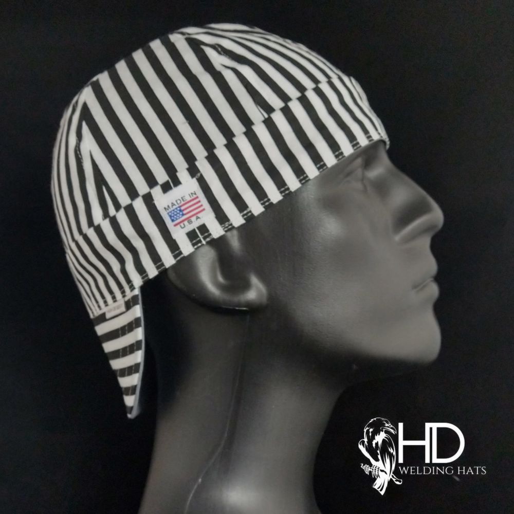 Black & White Stripe Welding Hat