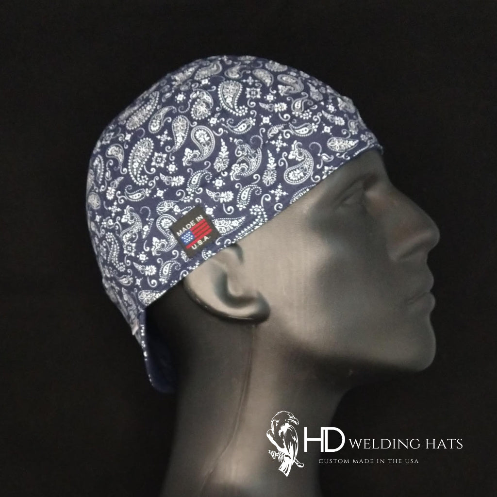 Navy Paisley Bandanna Welding Hat